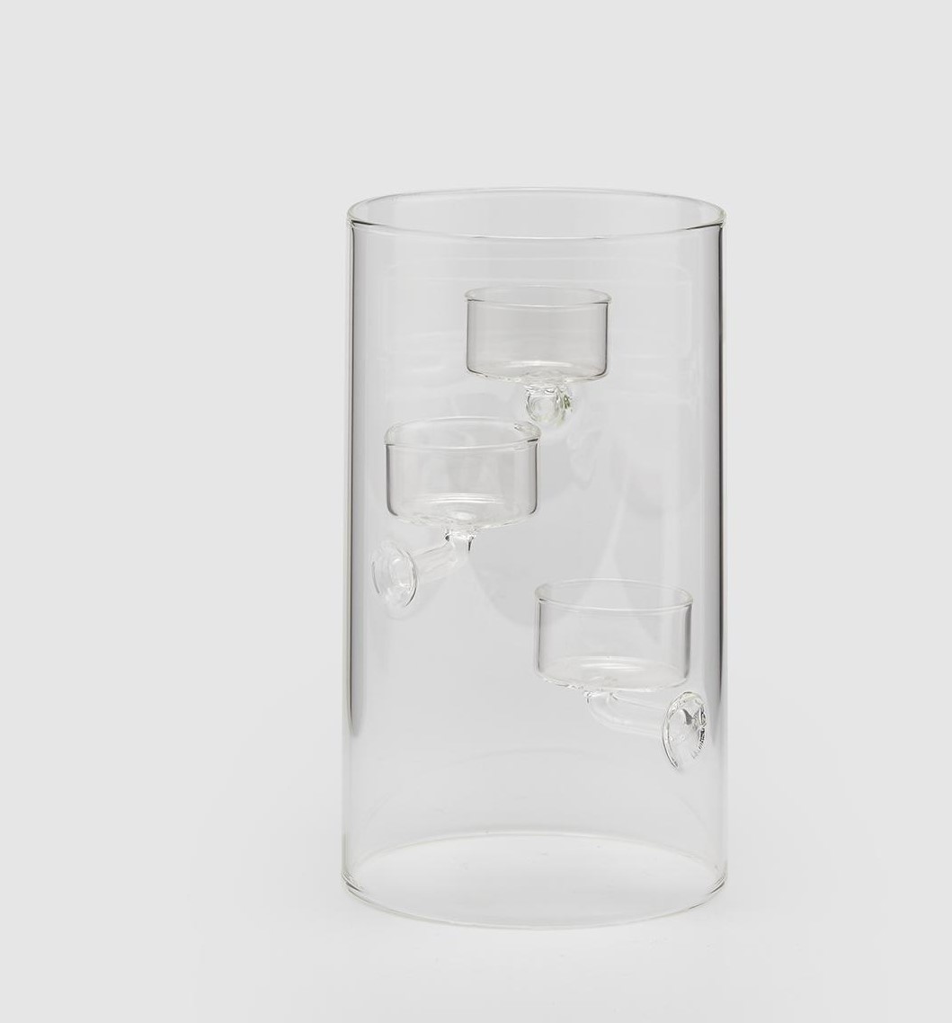 Portacandele cilindro x3 in h20 cm diam. 12cm in vetro trasparente