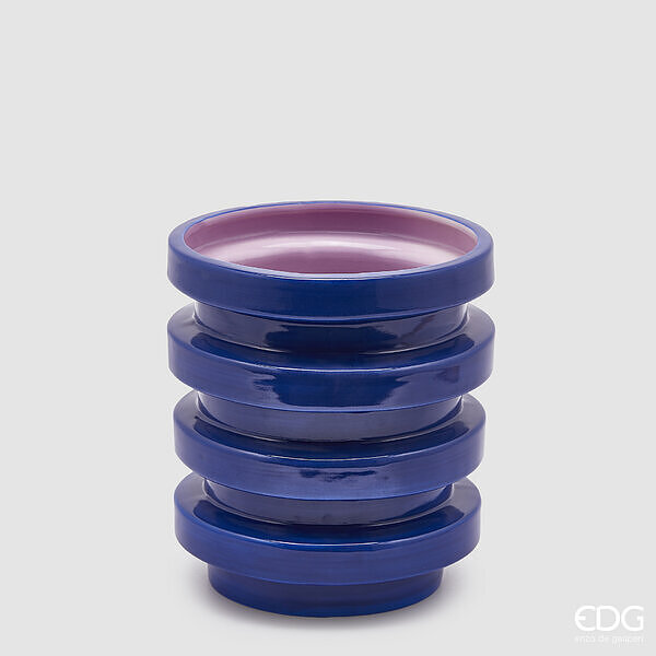 Vaso Ingranaggi, ceramica, altezza 21 cm, diametro 19 cm, col. blu - brand: edg
