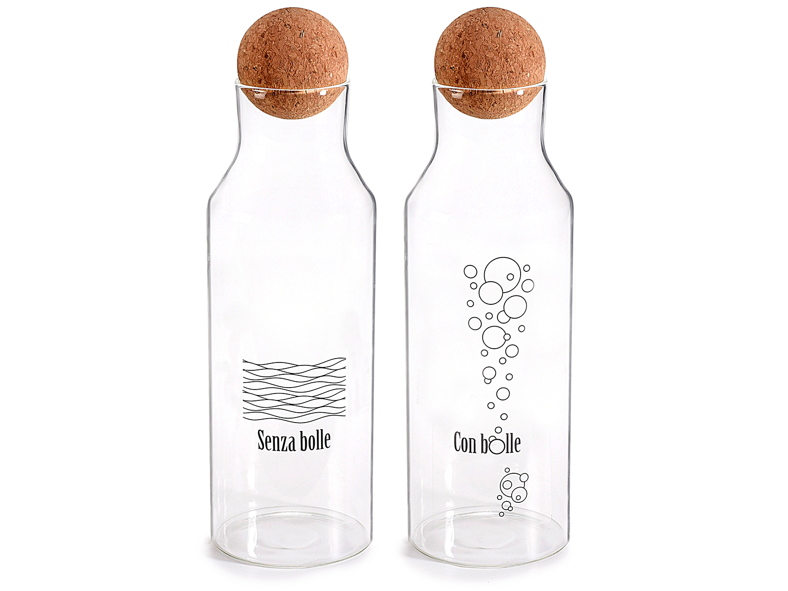 Bottiglia in vetro con scritte con tappo a sfera in sughero (il prezzo fa riferimento al singolo pezzo)
