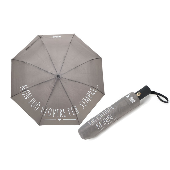 Ombrello pieghevole "non può piovere per sempre", 53 cm, col. grigio