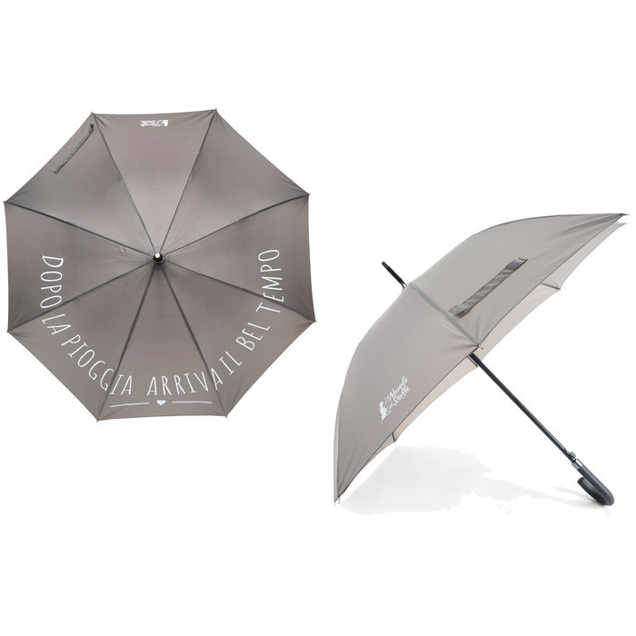 Ombrello diritto " dopo la pioggia arriva il bel tempo", 58 cm, col. grigio