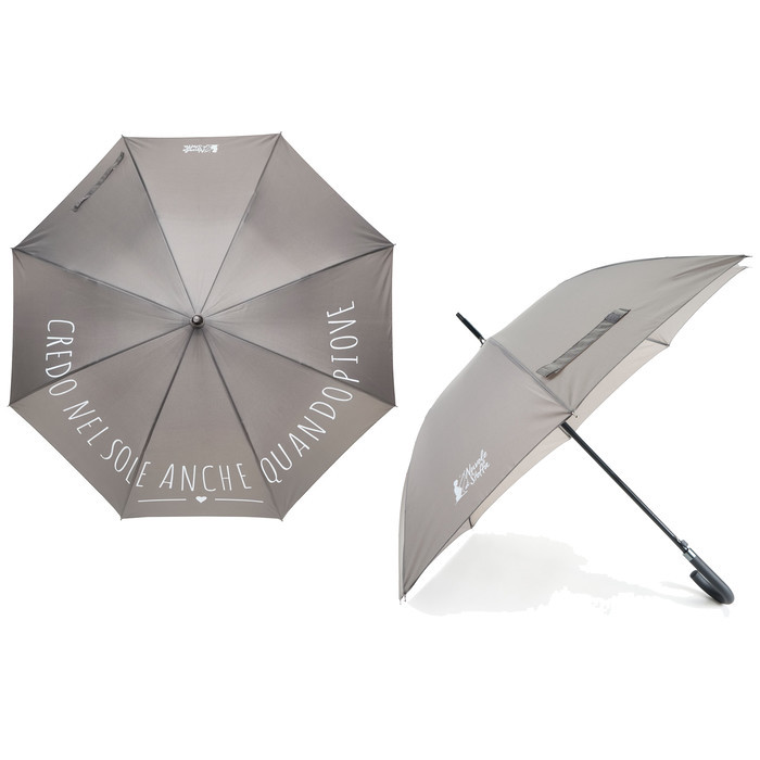 Ombrello diritto "credo nel sole anche quando piove", 58 cm, col. grigio
