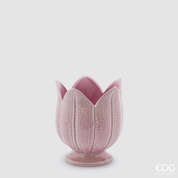 Vaso tulip, ceramica, altezza 16 cm, diametro 14 cm col. rosa - brand: edg