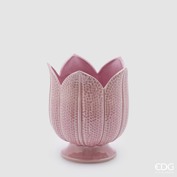 Vaso tulip, ceramica, altezza 19 cm, diametro 16 cm, col. rosa. brand: edg
