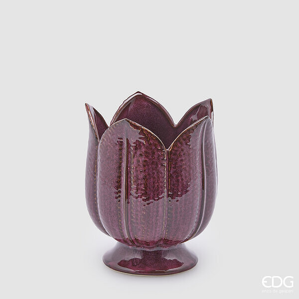 Vaso Tulip, ceramica, altezza 19 cm, diamtro 16 cm, col. melanzana - brand: edg